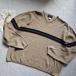Vintage mens stripe tan vneck long sleeve sweater